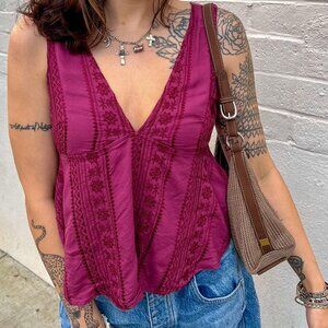 Free People Purple Embroidered Top